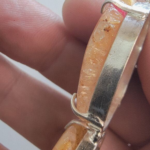 Sterling Silver Pendants Necklace with Handmade Peach Stalactite Slice Jewelry - Picture 7 of 10